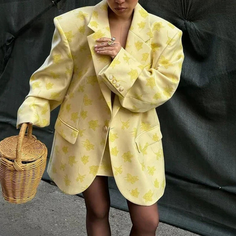 H&M Korean Japanese Oversized Long Sleeve Printed Blazer Women Fall Winter